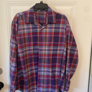 Alan Flusser plaid long- sleeve button down, LARGE